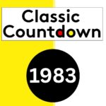 A split yellow and white background with a black circle containing 1983. Above it, the words Classic Countdown appear in black text, with d in red, o in yellow, and w in black.
