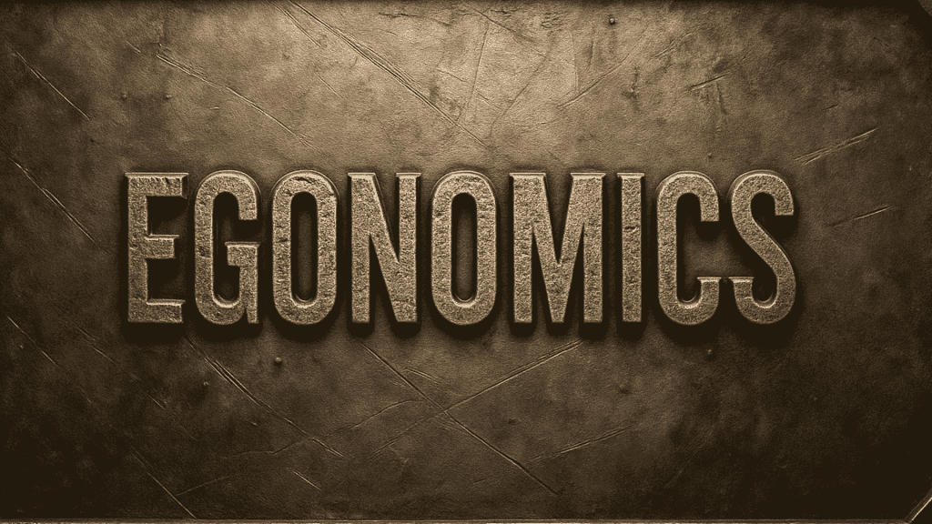 The word EGONOMICS is displayed in large, bold, metallic letters on a textured, dark bronze background with visible scratches and marks, setting it apart from fleeting fads.