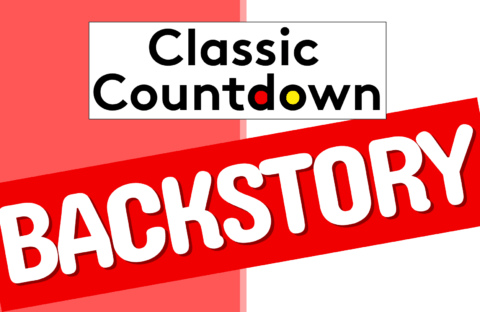 A graphic with Classic Countdown in bold black letters above a large red banner reading BACKSTORY in white, all set against a pink and white split background.