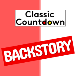 A graphic with Classic Countdown in black text on a white rectangle, and BACKSTORY in bold white letters on a red rectangle, with a pink and white split background.