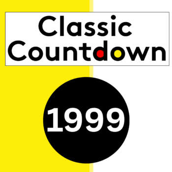 A graphic with the words Classic Countdown above a large black circle containing 1999—evoking the era of Titanic. The left half of the background is yellow, and some letters in Countdown are colored red and yellow.