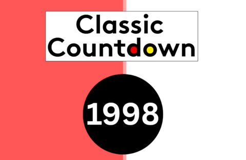 Graphic with a red and white split background. At the top, text reads Classic Countdown in black, red, and yellow letters. Below, a black circle shows the year 1998 in white—highlighting global shifts from that pivotal year.