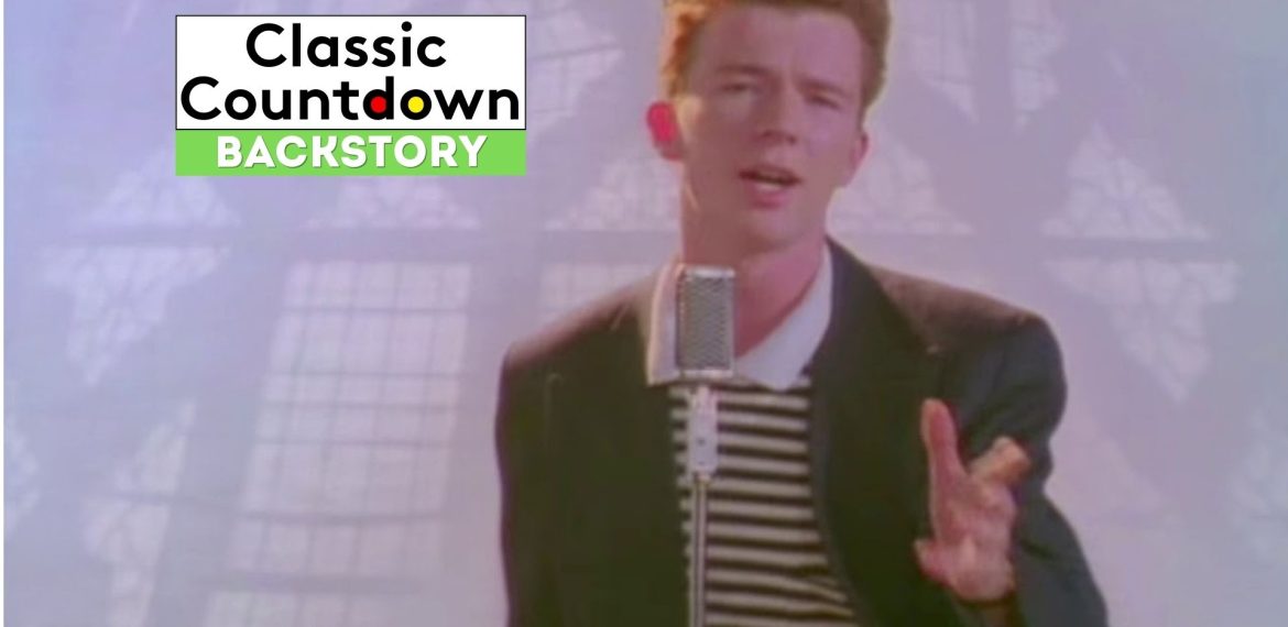 A man with reddish hair sings "Last Christmas" into a vintage microphone, wearing a striped shirt and dark jacket. Classic Countdown Backstory is displayed in a box in the top left corner of the image.