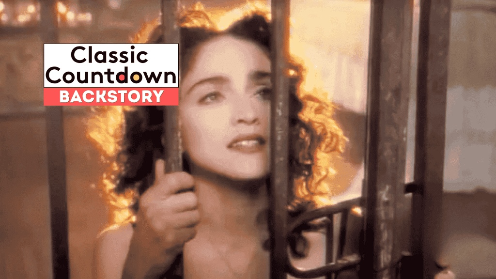 A woman with curly hair holds onto metal bars, looking up with a hopeful expression. The text Classic Countdown Backstory appears in the upper left corner of the image. The scene is softly lit with a vintage feel.
