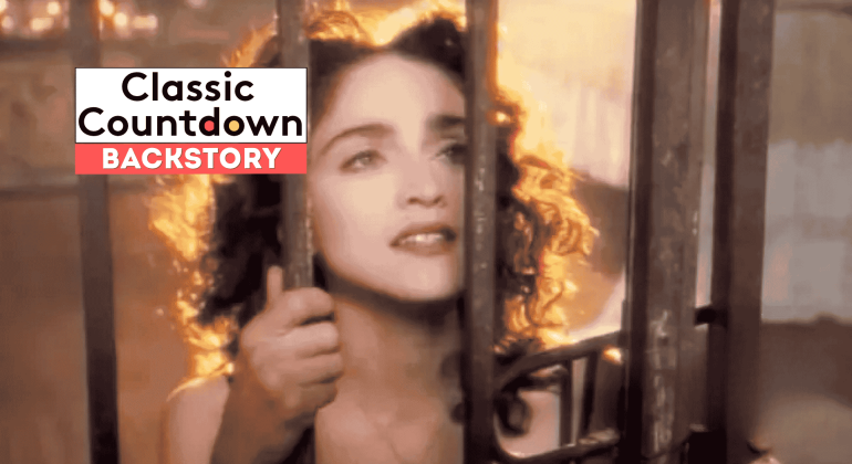 A woman with curly hair holds onto metal bars, looking up with a hopeful expression. The text Classic Countdown Backstory appears in the upper left corner of the image. The scene is softly lit with a vintage feel.