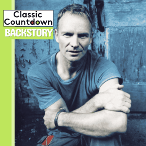 A man with short hair sits with his arms crossed over his knees, looking at the camera. The background includes a weathered blue wooden door. Text reads Classic Countdown Backstory.