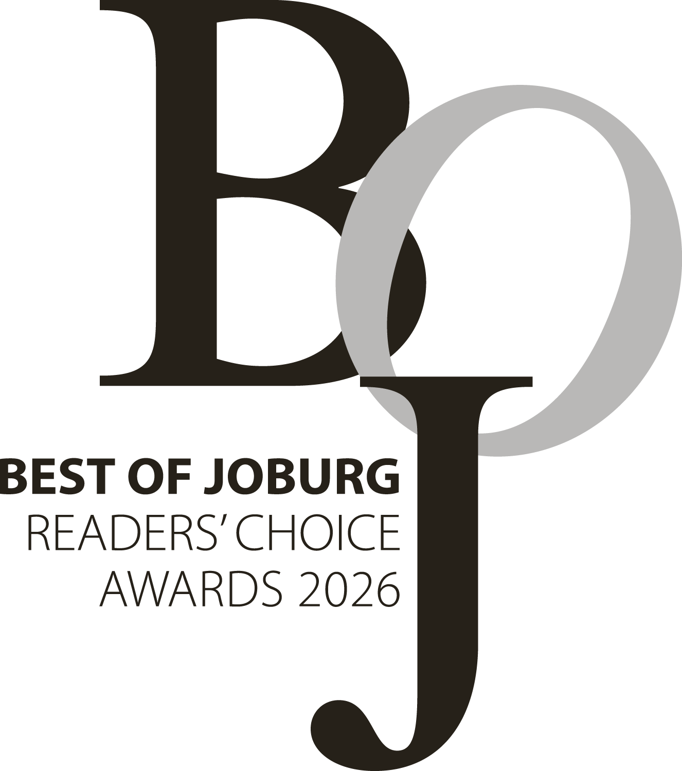 Large “BOJ” letters overlap above the text “Best of Joburg Readers’ Choice Awards 2026” in a modern, bold black and gray font on a light background.