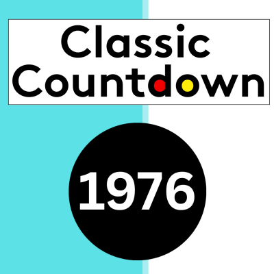 Graphic with Classic Countdown in bold text; the o in Countdown is colored red and yellow. Below, a black circle contains 1976 in white. Background is half white, half light blue.